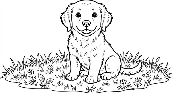 Coloring page of a golden retriever