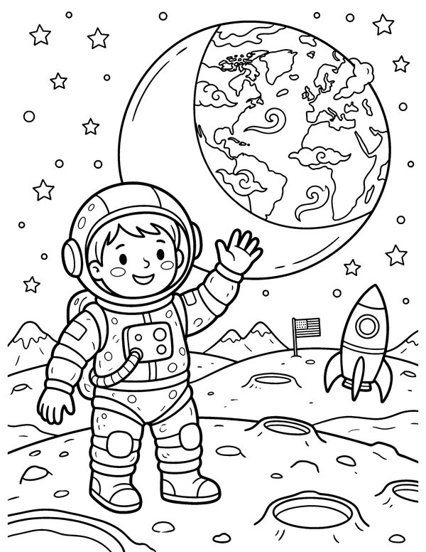 Astronaut on the Moon free printable coloring page