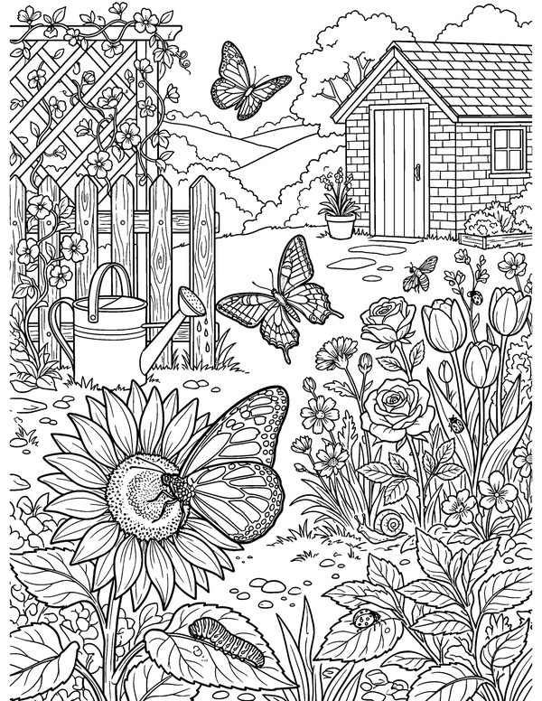 Butterfly Garden free printable coloring page