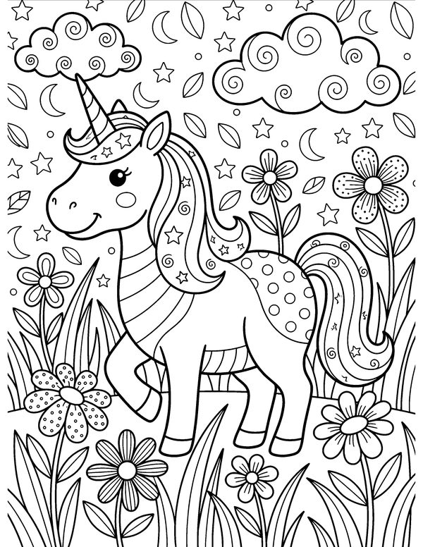 Magical Unicorn free printable coloring page