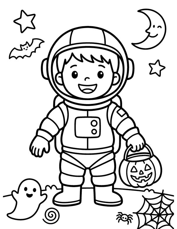 Astronaut Costume free printable Halloween coloring page