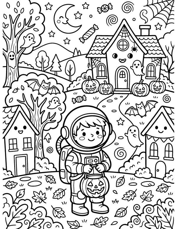 Detailed Astronaut Costume free printable Halloween coloring page