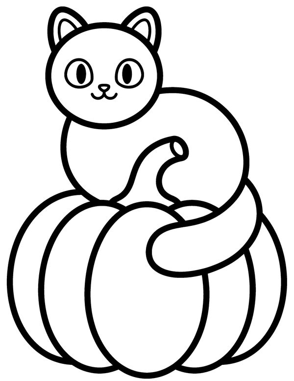 Easy Black Cat on a Pumpkin free printable Halloween coloring page