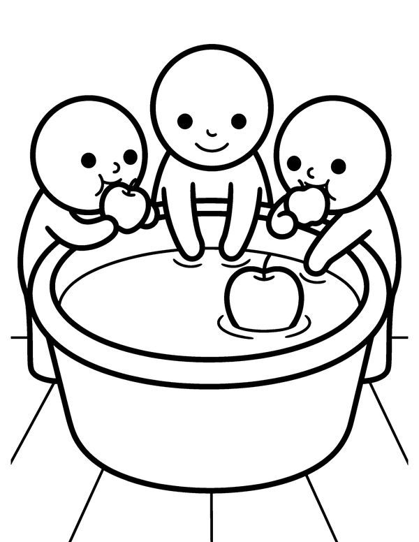 Easy Bobbing for Apples free printable Halloween coloring page