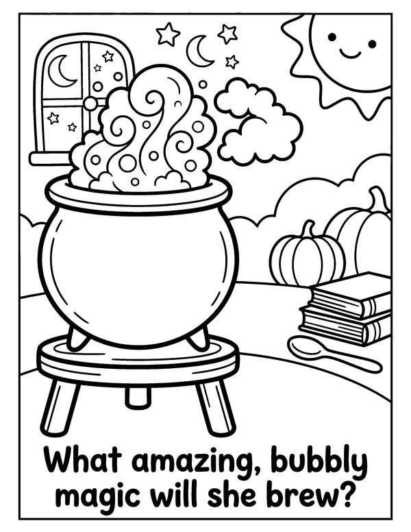 Bubbling Cauldron free printable Halloween coloring page