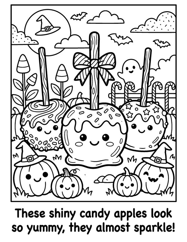 Sparkly Candy Apples free printable Halloween coloring page