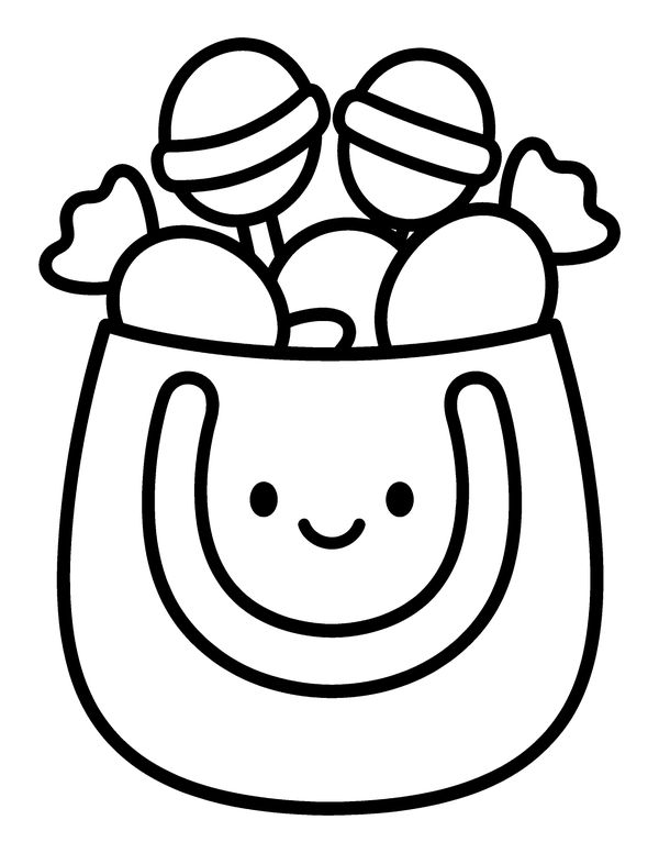 Easy Overflowing Candy Bag free printable Halloween coloring page