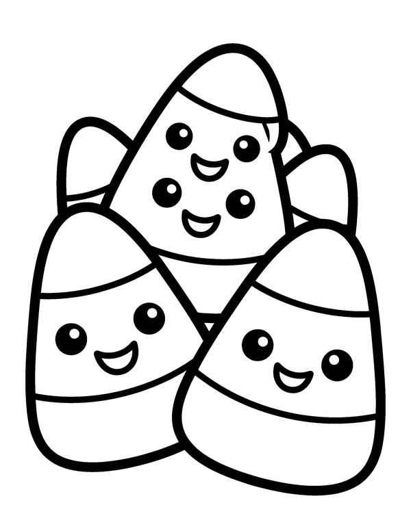 Easy Candy Corn Friends free printable Halloween coloring page