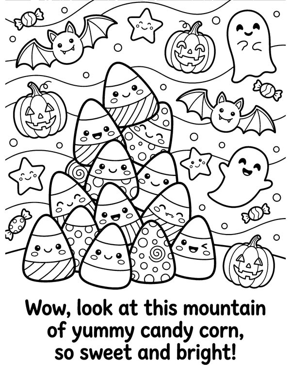 Candy Corn Mountain free printable Halloween coloring page