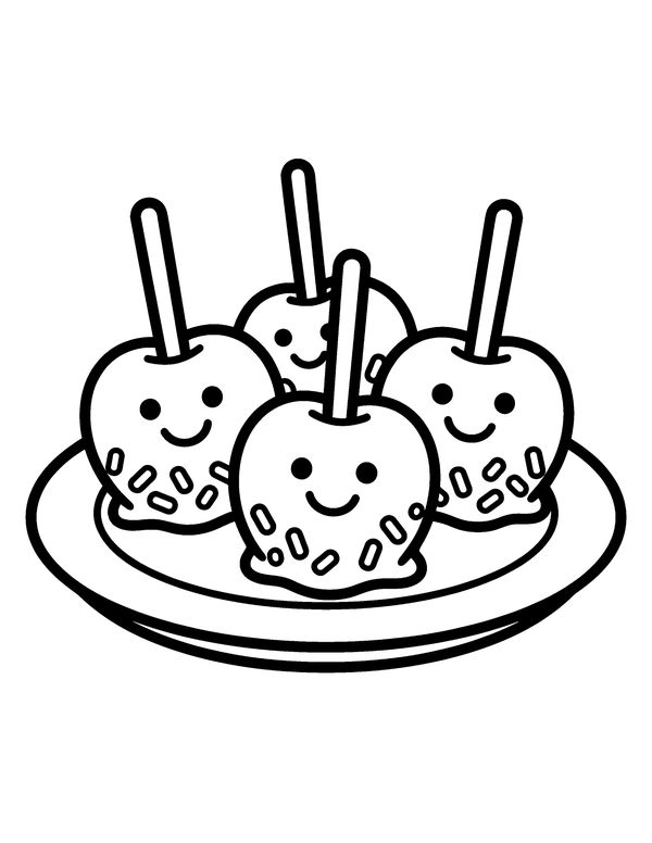 Easy Caramel Apples free printable Halloween coloring page