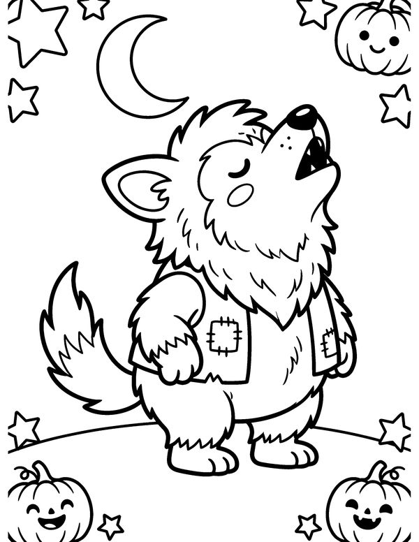 Cute Werewolf free printable Halloween coloring page