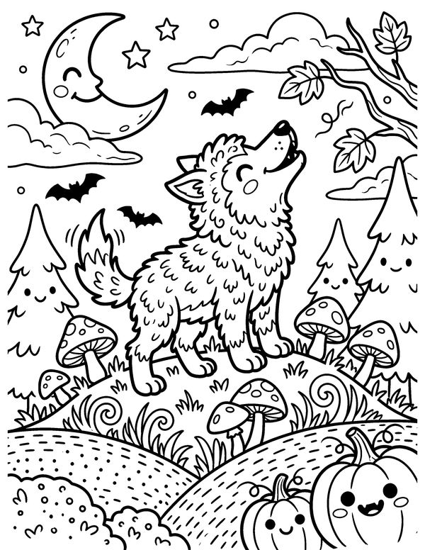 Detailed Cute Werewolf free printable Halloween coloring page