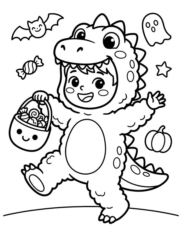 Dinosaur Costume free printable Halloween coloring page