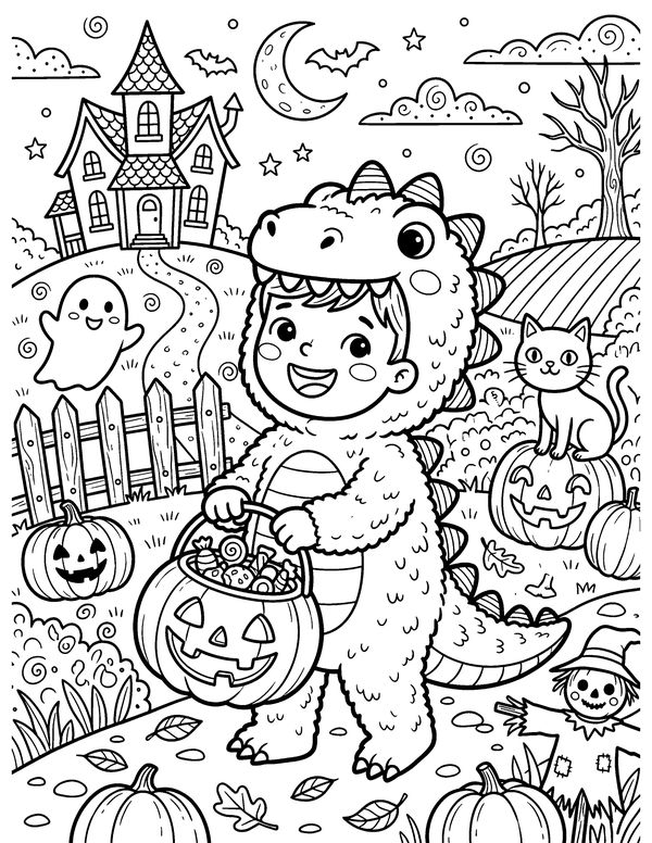 Detailed Dinosaur Costume free printable Halloween coloring page