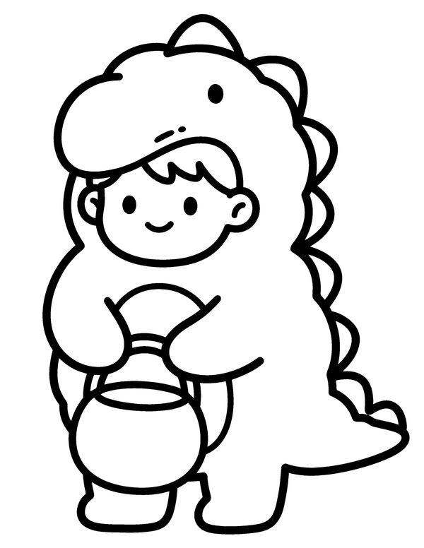 Easy Dinosaur Costume free printable Halloween coloring page
