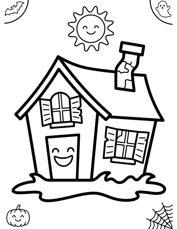 Friendly Haunted House free printable Halloween coloring page