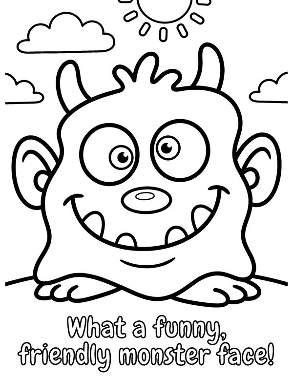 Friendly Monster Face free printable Halloween coloring page