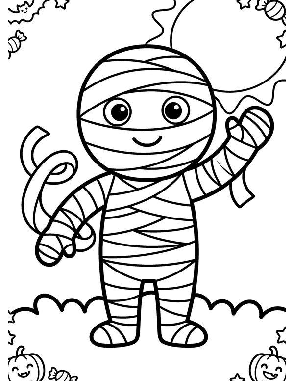 Friendly Mummy free printable Halloween coloring page