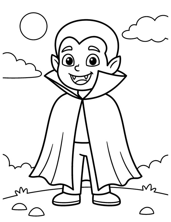 Friendly Vampire Kid free printable Halloween coloring page
