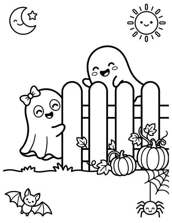 Peekaboo Ghosts free printable Halloween coloring page