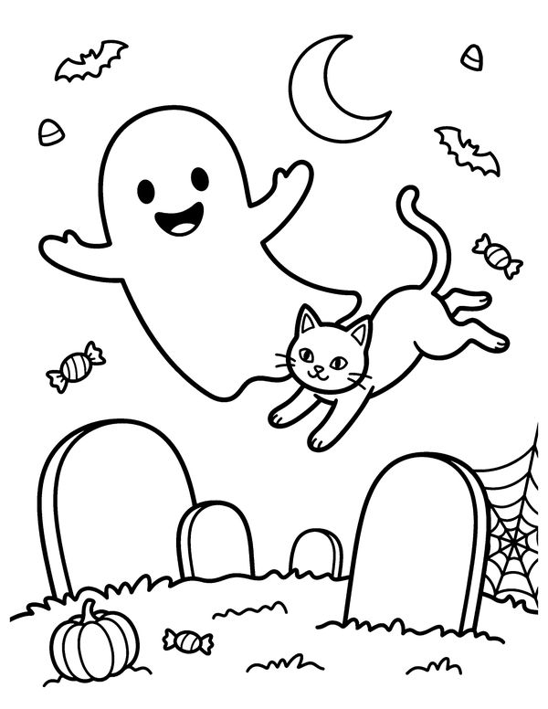 Graveyard Friends free printable Halloween coloring page