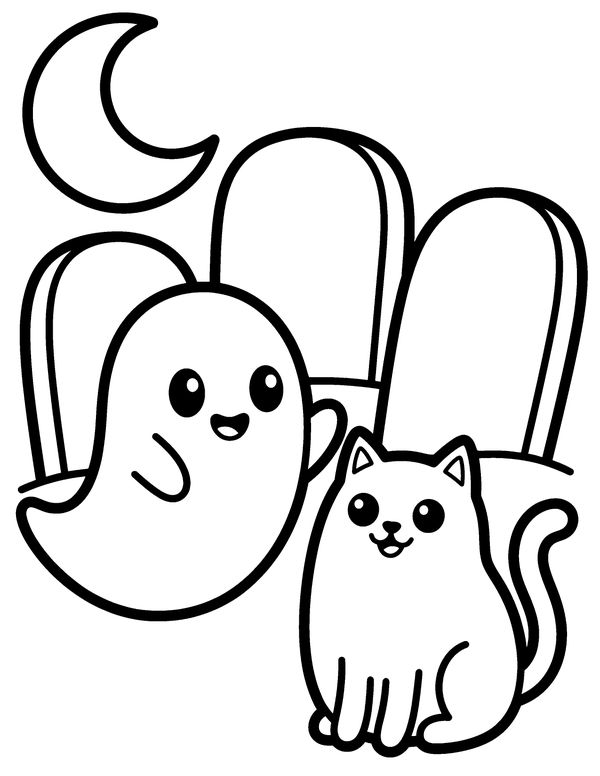 Easy Graveyard Friends free printable Halloween coloring page