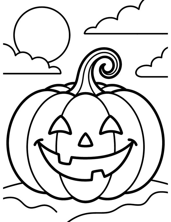 Grinning Jack-o'-Lantern free printable Halloween coloring page