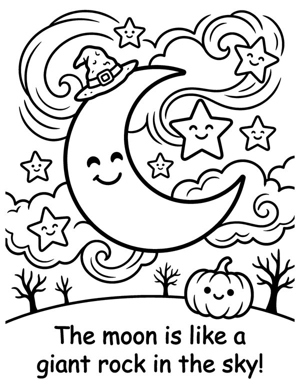 Halloween Moon & Stars free printable Halloween coloring page
