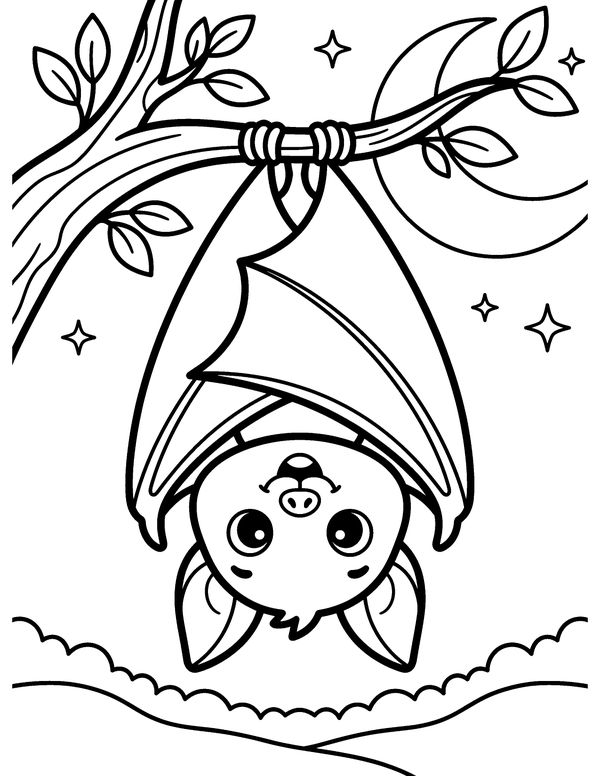 Happy Bat free printable Halloween coloring page