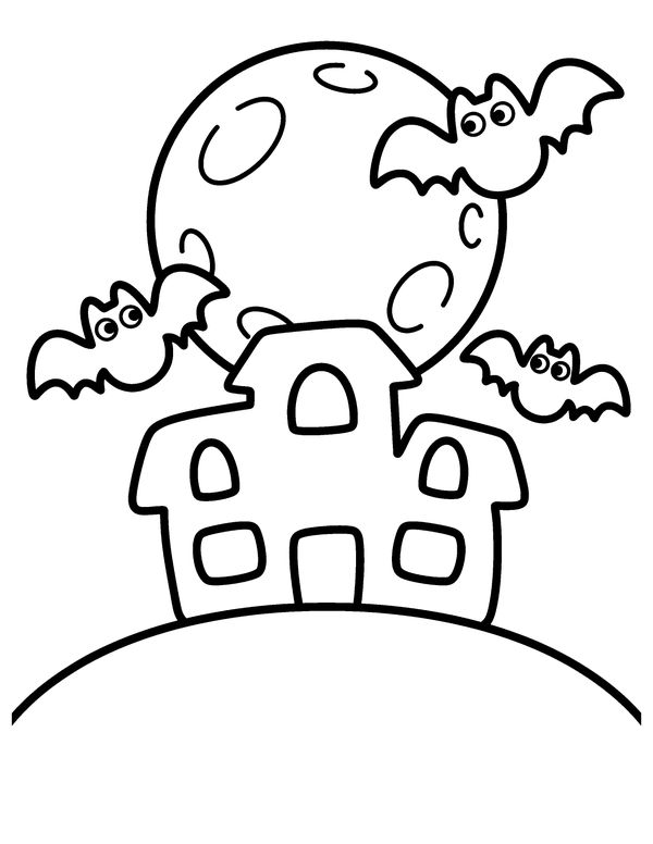 Easy Haunted House on the Hill free printable Halloween coloring page