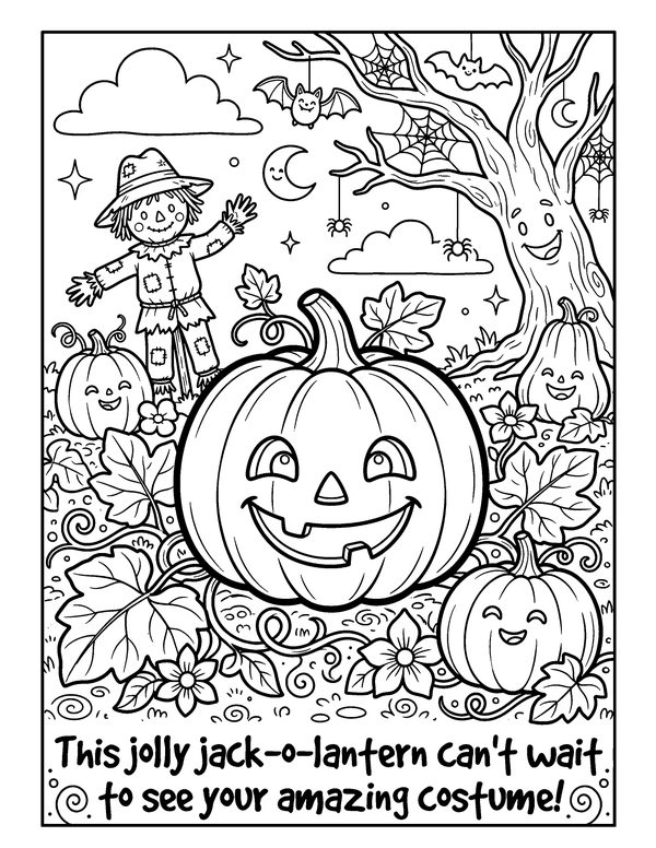 Jolly Jack-o'-Lantern free printable Halloween coloring page
