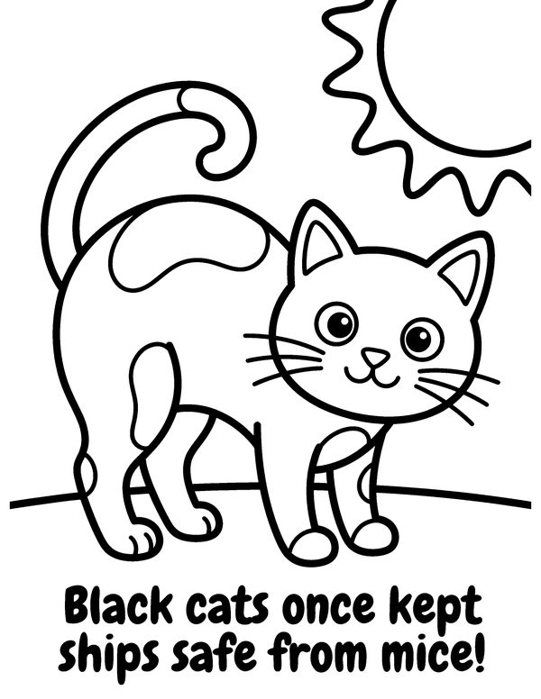 Lucky Black Cat free printable Halloween coloring page