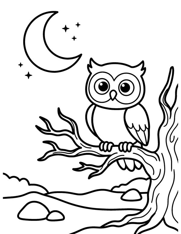 Owl on a Branch free printable Halloween coloring page