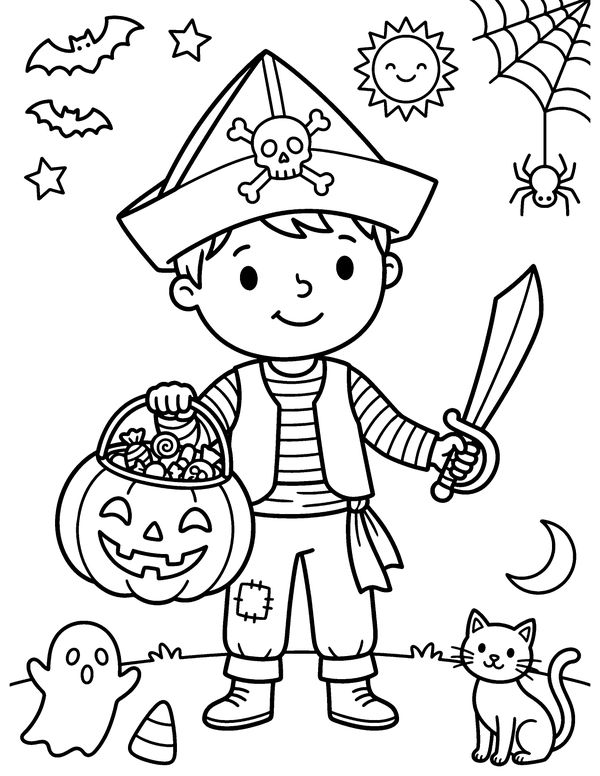 Pirate Costume free printable Halloween coloring page