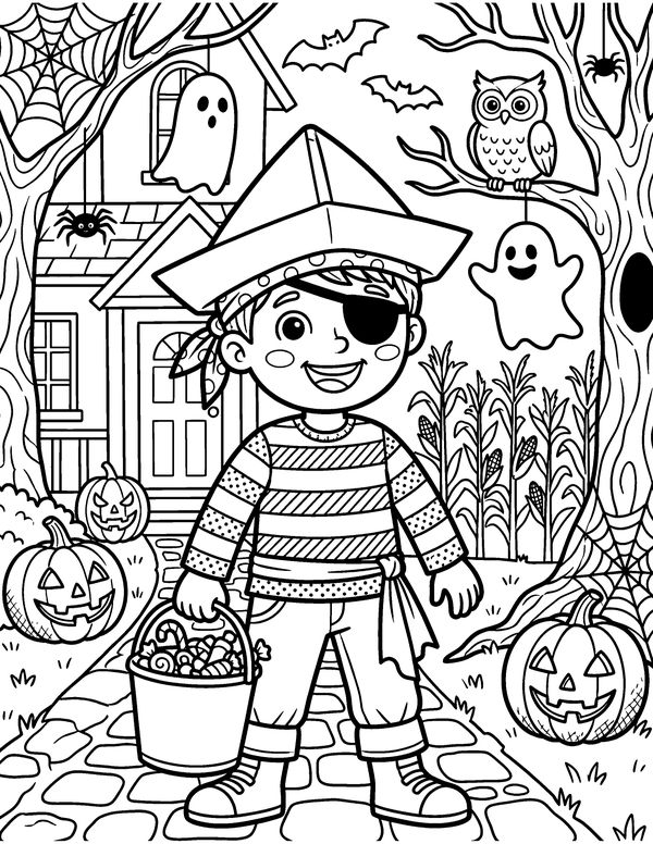 Detailed Pirate Costume free printable Halloween coloring page