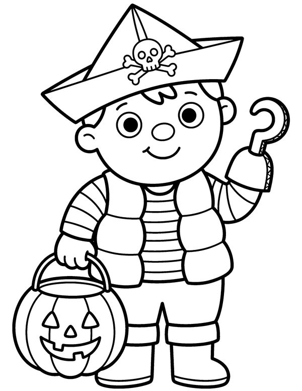 Easy Pirate Costume free printable Halloween coloring page