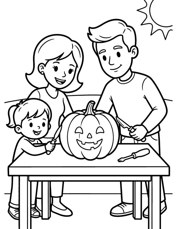 Pumpkin Carving free printable Halloween coloring page