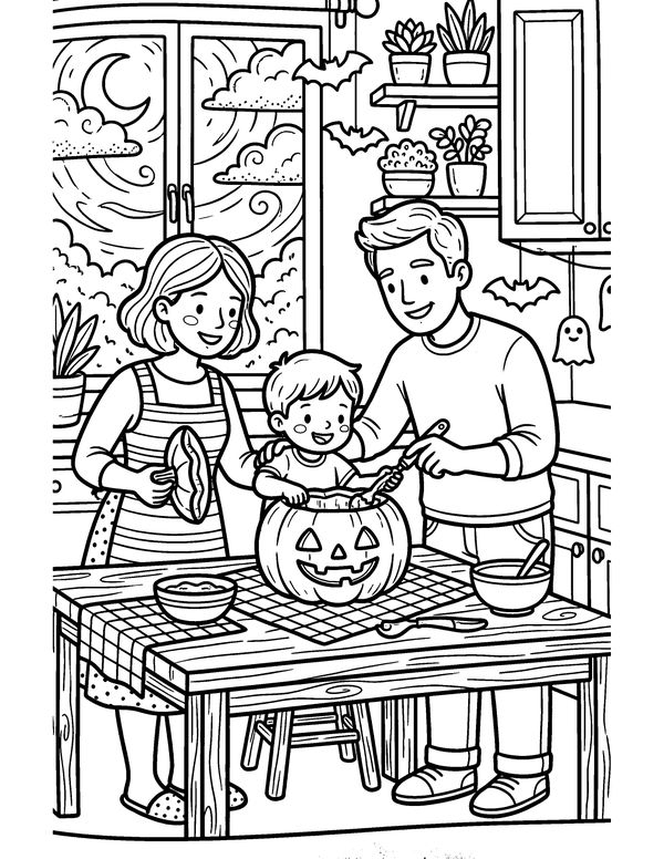 Detailed Pumpkin Carving free printable Halloween coloring page
