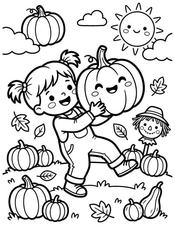Pumpkin Picking Day free printable Halloween coloring page