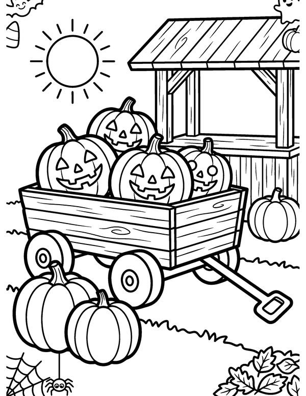 Pumpkin Wagon free printable Halloween coloring page