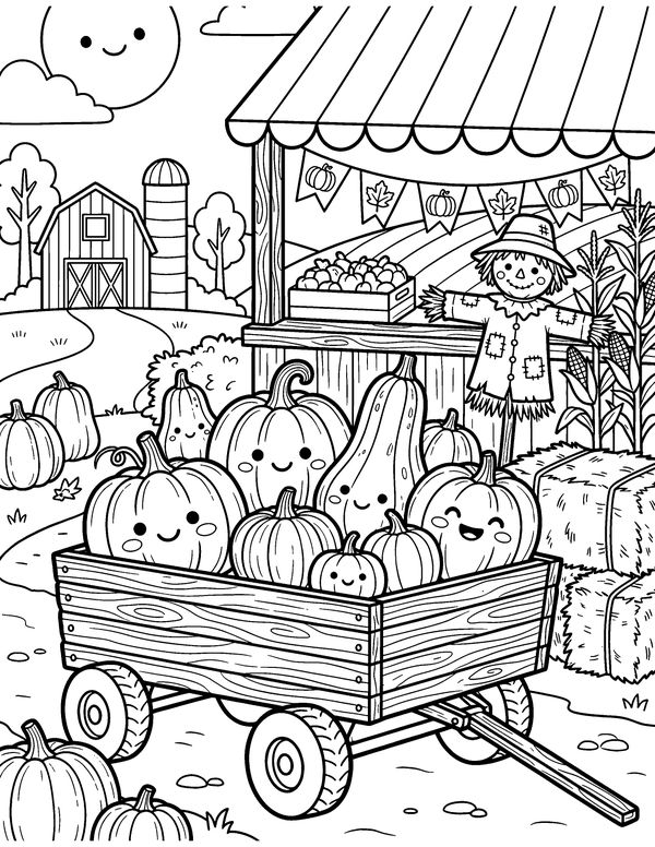 Detailed Pumpkin Wagon free printable Halloween coloring page
