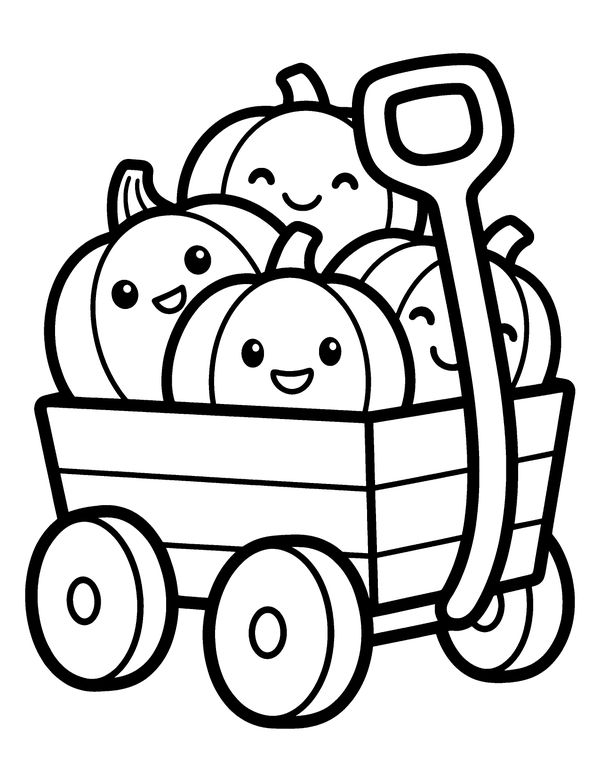 Easy Pumpkin Wagon free printable Halloween coloring page