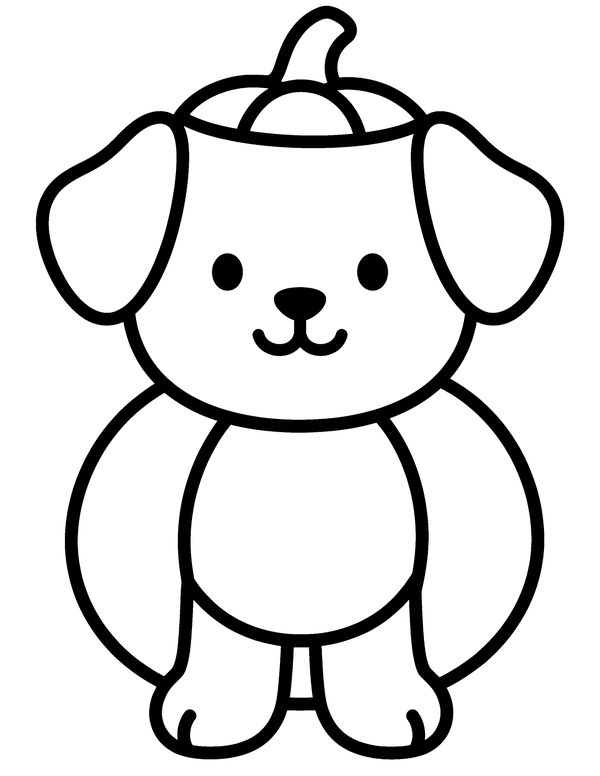 Easy Puppy in a Pumpkin Costume free printable Halloween coloring page