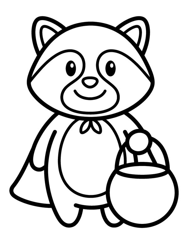 Easy Raccoon Trick-or-Treater free printable Halloween coloring page