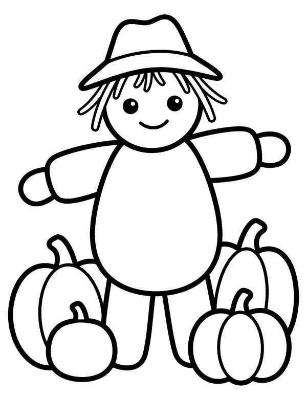 Easy Scarecrow in the Pumpkin Field free printable Halloween coloring page