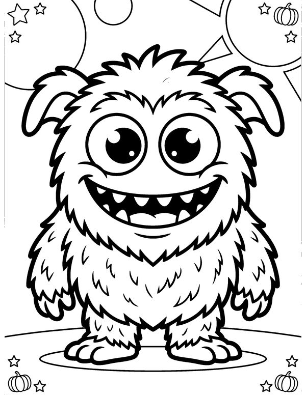 Silly Furry Monster free printable Halloween coloring page