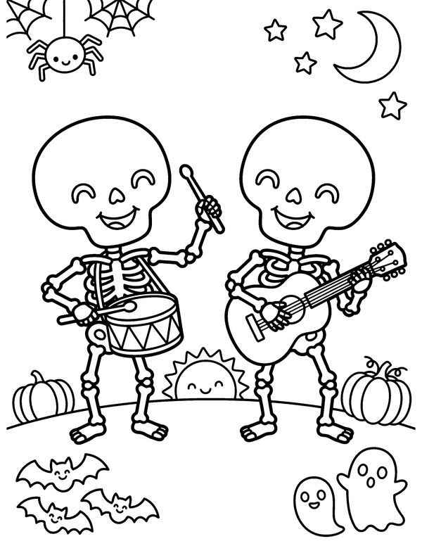 Skeleton Band free printable Halloween coloring page