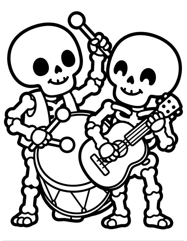 Easy Skeleton Band free printable Halloween coloring page