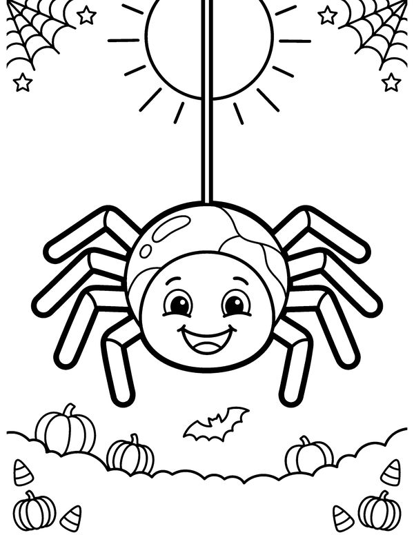 Smiling Spider free printable Halloween coloring page