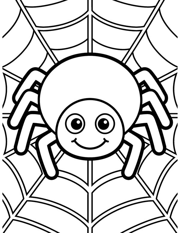 Easy Spider in Its Web free printable Halloween coloring page
